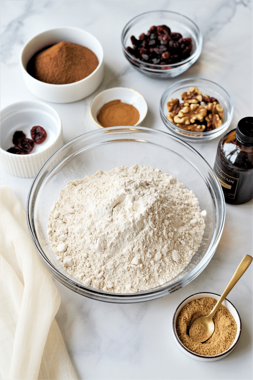 a-photograph-of-a-meticulously-arranged-_hEddzdxqRR-veVT-z4D7kw_EiLWKGldT2yiBQk8HpNfuw Fresh ingredients for making homemade cranberry bread, including flour, cranberries, walnuts, and an orange, arranged on a countertop